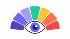 Fan of colourful swatches arranged around an eye